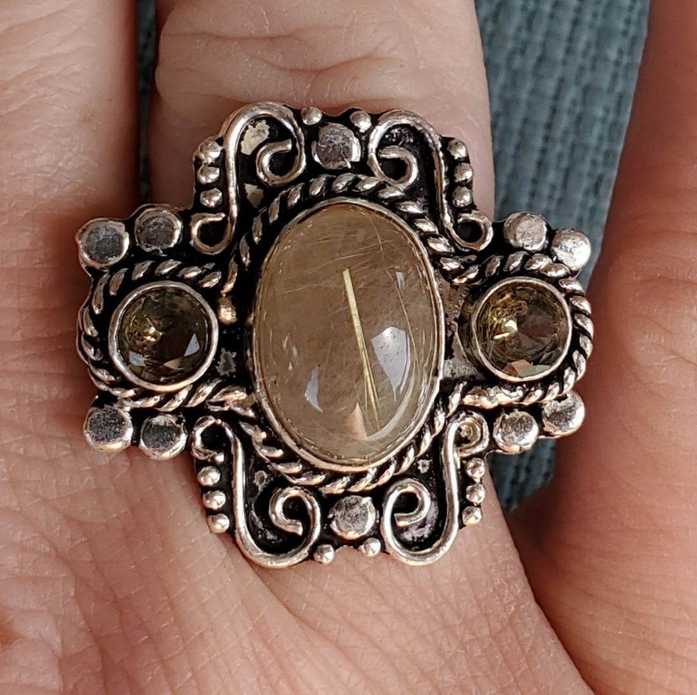 New Golden Rutile Prasiolite 925 Silver Ring.